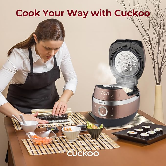 CUCKOO High Pressure Rice Cooker 10-Cup Uncooked / 20-Cup Cooked with Induction Heating Technology, Large Rice Maker with 16 Menu Options and Steam Plate, Voice Guide, Copper (CRP-JHR1009F)