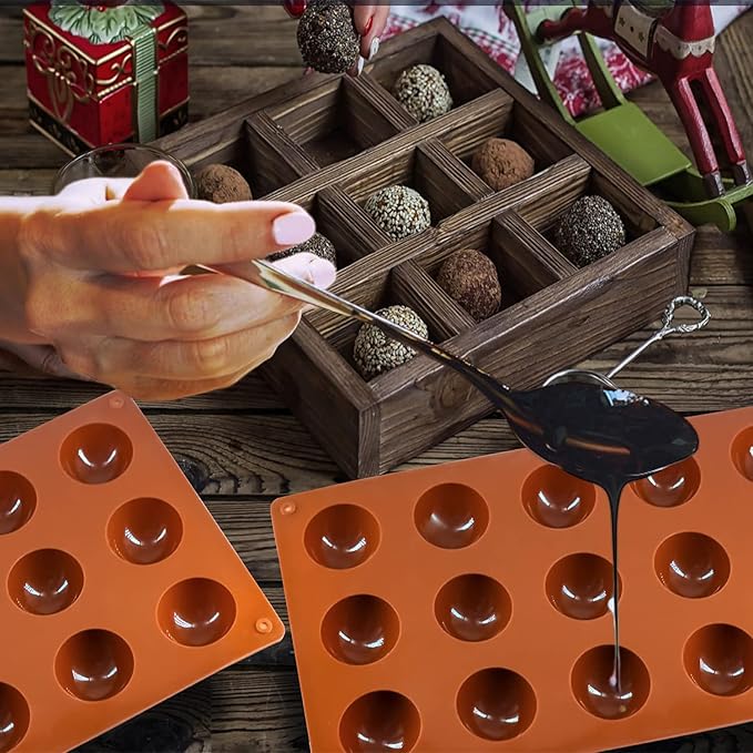 2-Pack 15-Cavity Silicone Baking Molds | Non-Stick Semi Sphere Molds for Jelly, Chocolate & Cake | BPA-Free Food Grade (Round/Half Sphere) by ENBRWAS