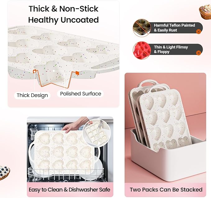 Premium Silicone Heart-Shaped Baking Mold with Metal Reinforced Frame – 1 Pack Non-Stick Cupcake & Muffin Pan for Baking Chocolate, Egg Bites & Brownies – BPA Free, Dishwasher & Oven Safe