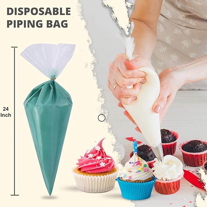 Riccle Extra Large 24 Inch Piping Bags - 100 Textured Anti Burst Thickened Disposable Pastry Bags - Icing Piping Bags for Frosting - Ideal for Cakes and Cookies Decoration