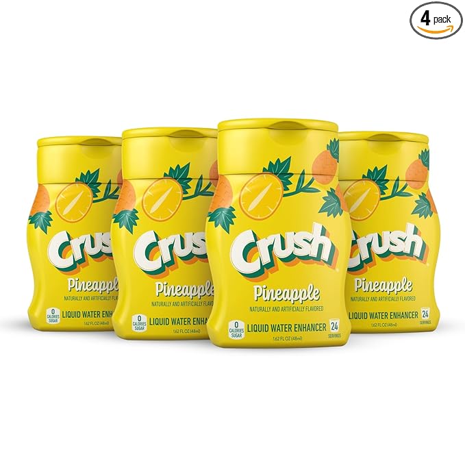 Crush, Pineapple, Liquid Water Enhancer – New, Better Taste! (4 Bottles, Makes 96 Flavored Water Drinks) – Sugar Free, Zero Calorie