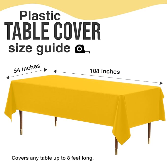 Exquisite 66% Thicker Premium Plastic Table Cloth Rectangle Table Cover 0.5 Mil 12 Pack Yellow Table Cloth 54 Inch x 108 Inch Disposable Tablecloth Won't Tear Easily Like Cheap Thin Brands