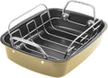 KITESSENSU Nonstick Turkey Roasting Pan with Rack, Gold
