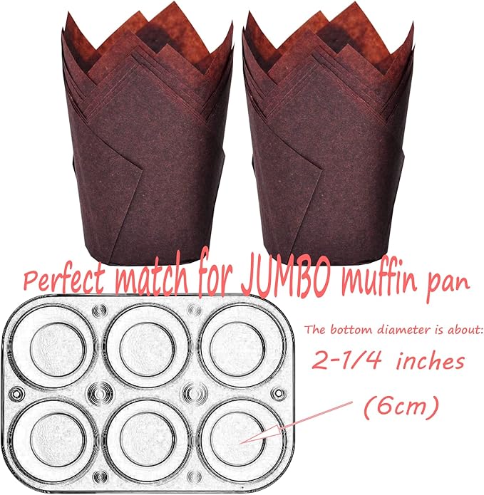 500 pcs Large size Brown Tulip Baking Cups 2-1/4"(Base diameter) x 4"(Wall height) Greaseproof paper baking cupcake Muffin liners