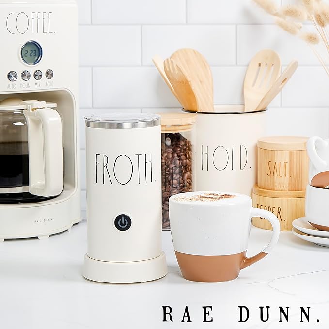 Rae Dunn Electric Milk Frother Steamer -Stylish Automatic Milk Steamer and Frother, Milk Warmer, Hot and Cold Foam Maker for Coffee, Latte, Cappuccino, Macchiato - 550 Watt (Cream)