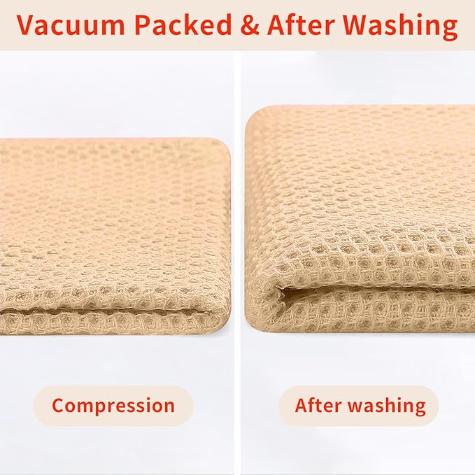 Homaxy 100% Cotton Waffle Weave Kitchen Dish Towels, Ultra Soft Absorbent Quick Drying Cleaning Towel, 13 x 28 Inches, 8-Pack, Apricot