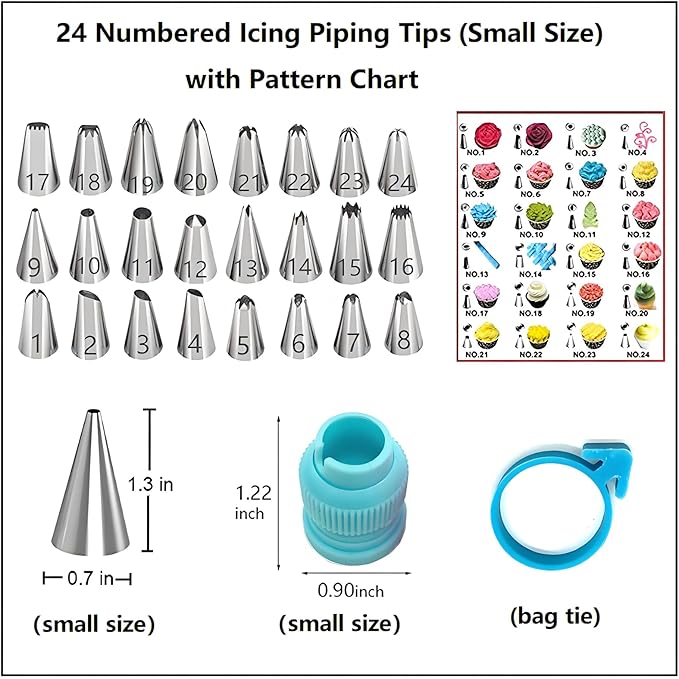 193 Pcs Cake Decorating Kit with Cake Turntable,Cake Leveler,24 Numbered Icing Tips,2 Spatulas,2 Couplers,3 Comb Scrapers,50 Pastry Bags,50 Paper Cupcake Liners,50 Cake Flags