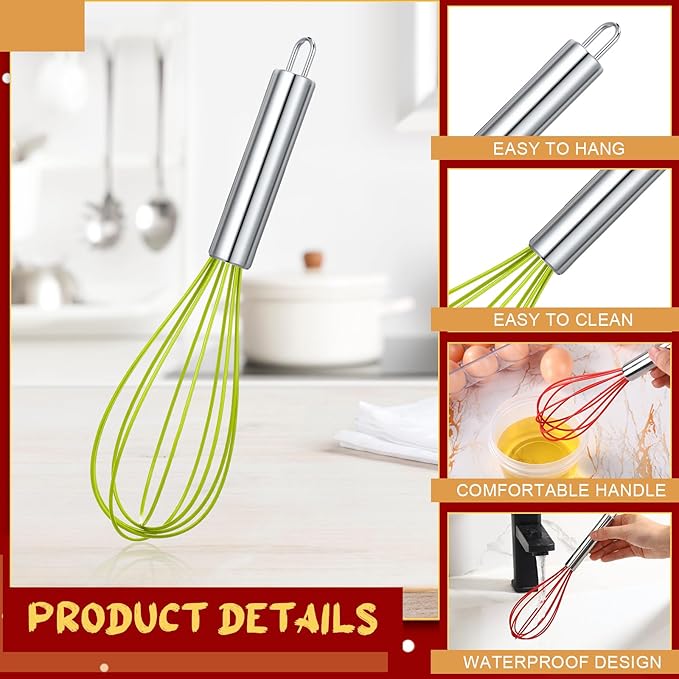 16 Sets 10 Inch Christmas Whisks Gifts DIY Fillable Christmas Tree Ornaments Xmas Colored Silicone Whisks for Cooking Heat Resistant Egg Beaters with Card Rope Bag for Candy Holder