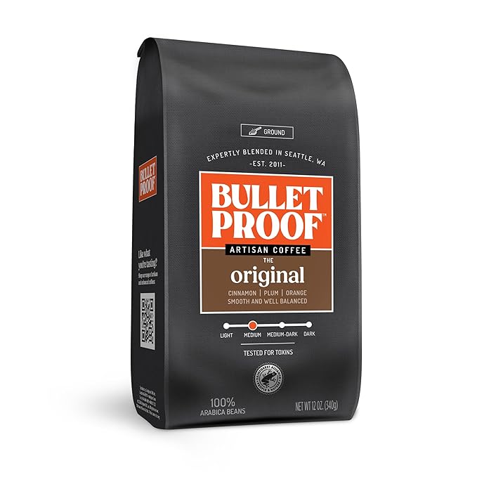 Bulletproof Original Medium Roast Ground Coffee, 12 Ounces, 100% Arabica Coffee, Clean Coffee Tested for Toxins, Packaging May Vary