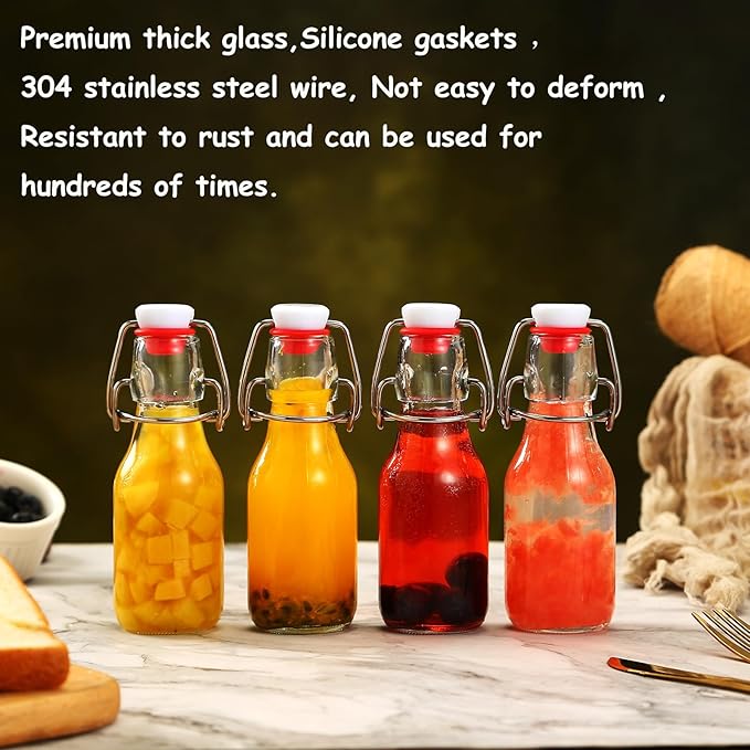12 Pack 4 oz Swing Top Glass Bottles,Flip Top Glass bottles with airtight Caps for Home Brewing Beer,Kombucha,2nd Fermentation,Kefir,Beverages,Soda,Oils,Vinegar,Limoncello,Vanilla extract