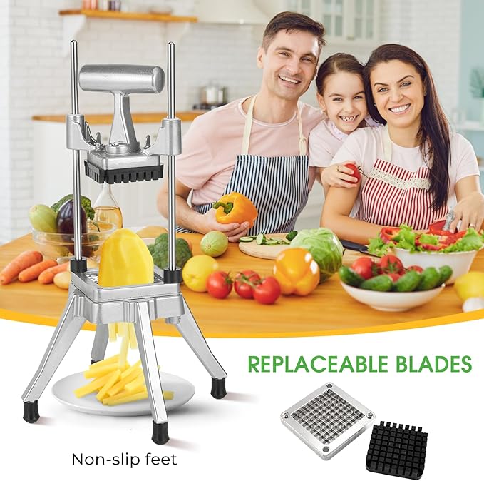 Commercial Chopper Cutter - Heavy Duty Stainless Stee Dicer for Fruit, Vegetable, Tomato, Peppers, Onion, Potato - 1IN1, 3/8''