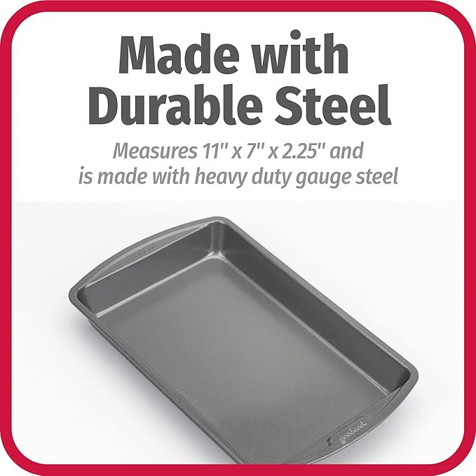 GoodCook 11" x 7" Nonstick Steel Cake Baking Pan, Multipurpose Nonstick Baking Pan for Brownies, Biscuits, and Cake, Gray