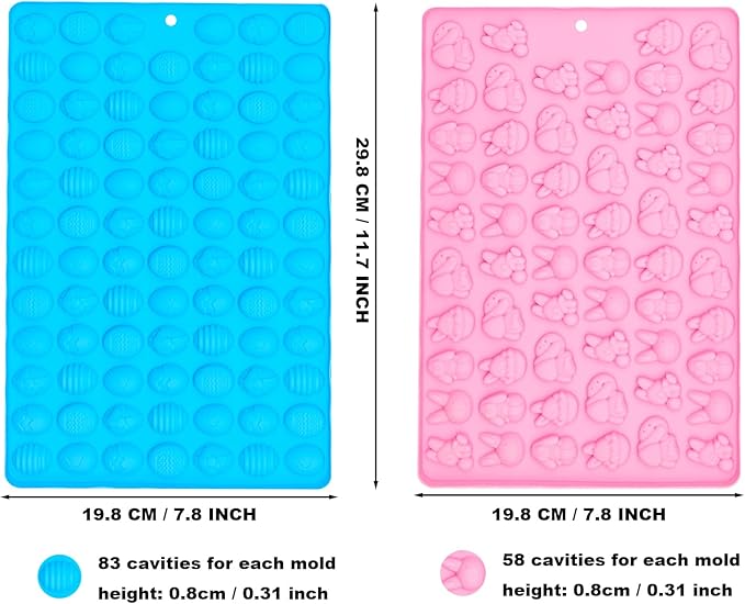 KBTBAK 2 Pack Silicone Chocolate Molds, Mini Easter Bunny/Easter Egg Molds for Candy, Jelly, Cookie, Cake Decoration(Easter Bunny/Easter Egg)