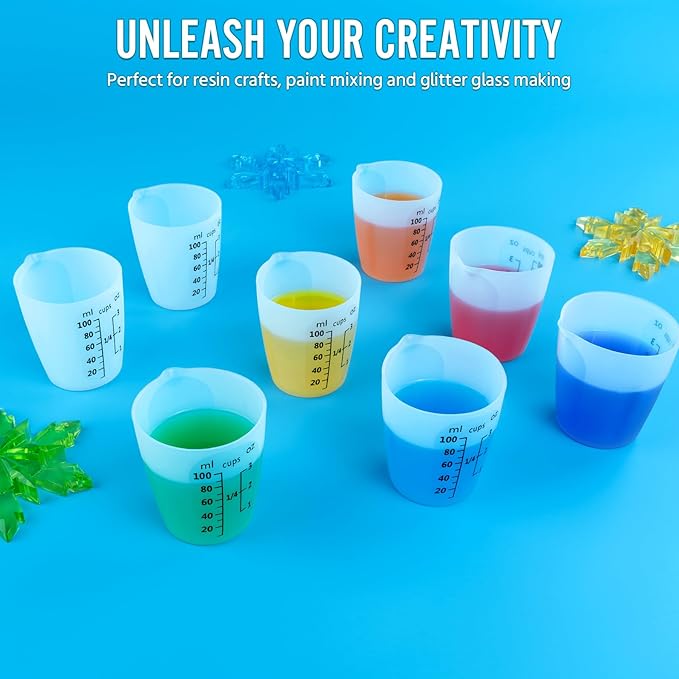 10Pcs Silicone Resin Mixing Measuring Cups 100ml for Resin Supplies, Easy-to-read Black Marks, Non-stick Reusable Silicone Pouring Cups for Epoxy Mixing