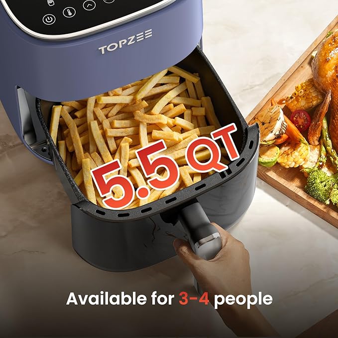 TOPZEE Air Fryer 12-in-1, Compact & Large 5.5-Qt Airfryer, 100-400℉ Precise Heat, 360°Hot Air Circulation, 95% Less Oil, Quick Easy Meals, Bake, Dry, Reheat, Frozen, Broil, Proof