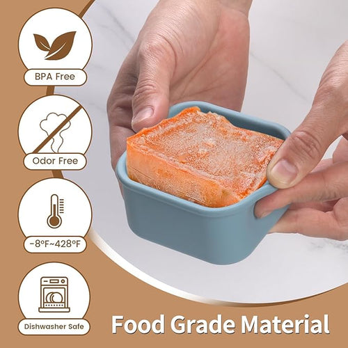 1/2 Cup Silicone Freezer Tray With Lid - Silicone Freezer Molds 8-Pack For meal prep & freezing of various sauces and other dishes, makes 8 perfect 1/2 cup portions cubes (Blue 8 Pack)