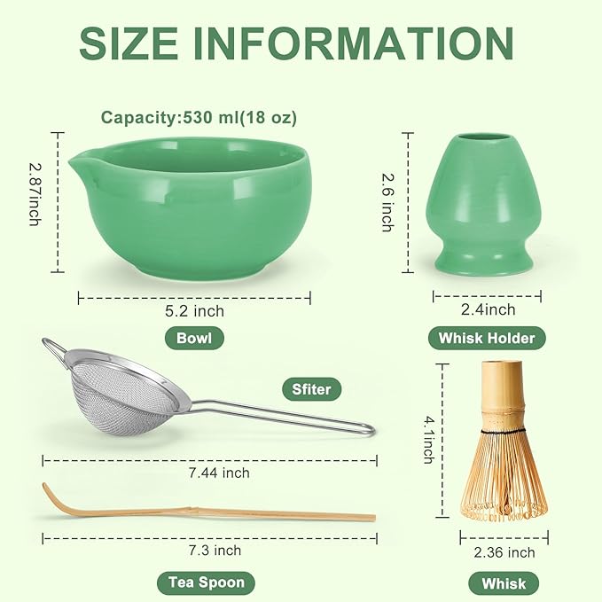5Pcs Matcha Whisk Set, 18OZ Matcha Bowl With Thoughtful Spout, 100% Natural Bamboo Whisk, Ceramic Whisks Holder, 304 Stainless Sifter, Tea Scoop, Tea Spoon, Gift for Matcha Lovers Beginner