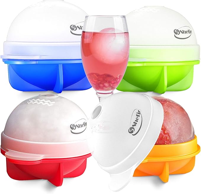 Large Round Ice Cube Mold - Shefio Ice Ball Mold - Set Of 4 Multicolor 2.5 Inch Tight Sealing, Leak Proof Silicone - For Cocktails & Spirits - Ice Ball Mold