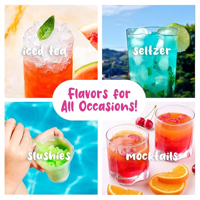 Hawaiian Shaved Ice Syrup Assortment with 6 - 16oz Bottles, 50 Snow Cone Cups, Spoon Straws, and Pouring Spouts. Flavors: Tiger’s Blood, Pina Colada, Blue Raspberry, Grape, Cherry, Lemon-Lime