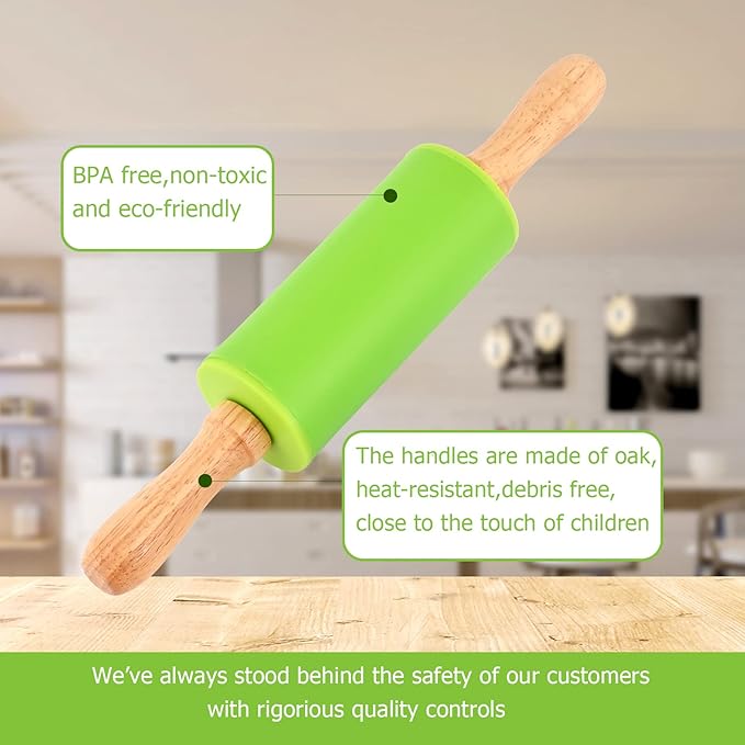 Mini Silicone Rolling Pin for Kids, Non-stick Surface Wood Handle, 9 Inch 1 Pack Purple