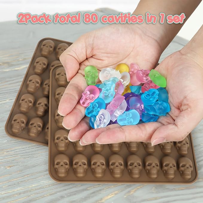 Silicone Gummy Molds, 2 Pack 40 Cavity Skull Candy Mold with 1 Dropper for Halloween Ice Cube, Chocalate, Candy, Jelly, Dog Treats
