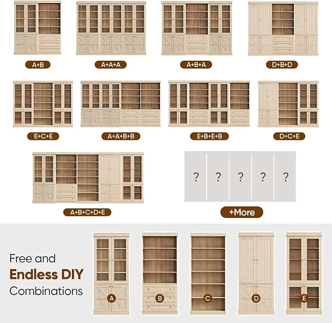 70.8" Tall Brown Bookshelf, Farmhouse Modular Bookcase with 6-Tier Adjustable Shelves, Large Storage Cabinet for Home Office, Living Room