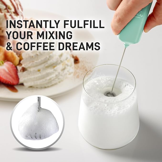 Mini & Mighty Milk Frother Wand – Powerful Handheld Coffee Frother, Battery Operated Drink Mixer – Compact Pocket Size – Detachable Whisk for Latte, Cappuccino, Matcha, Hot Chocolate – Mint