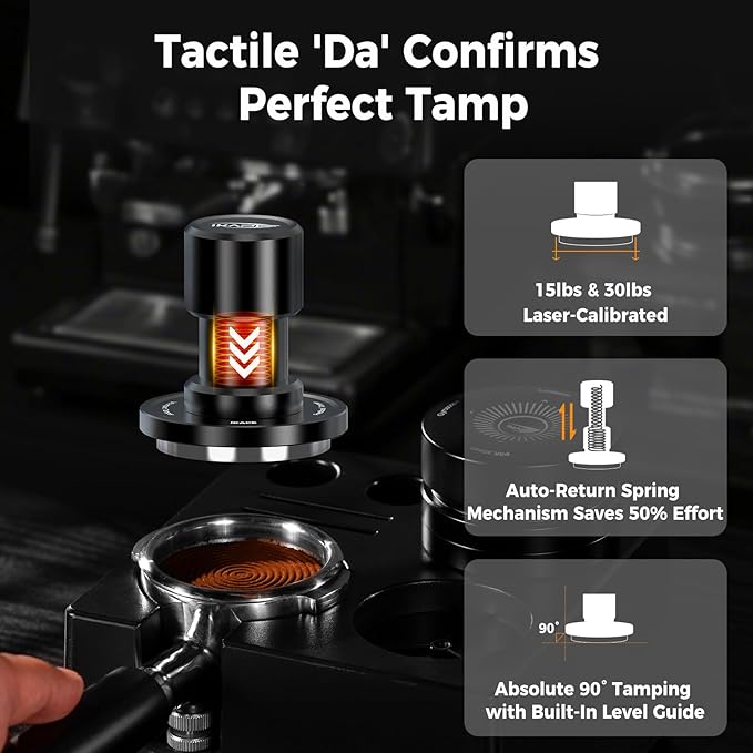IKAPE 58.35MM V6 Impact Espresso Tamper with Sound Feedback, 15lb/30lb Interchangeable Springs, Espresso Low-Profile Tamper with Triple-spring System, Fits Over 58mm portafilters