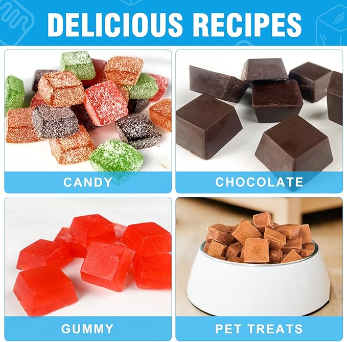 Mini Square-Terrace Silicone Chocolate Molds 50 Cavities - Walfos Non Stick Silicone Candy Molds, Silicone Molds for Chocolate, Candy, Gummy, Jelly, Ice Cubes, Food Grade & Dishwasher Safe, 4 Packs