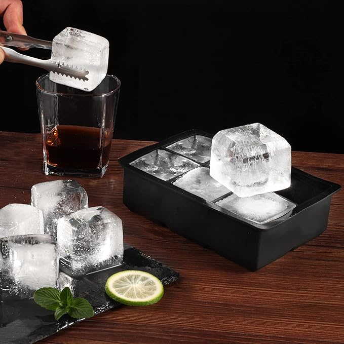 Ice Cube Trays Silicone,2 Pack Large Square Ice Cube Molds with Removable Lids,Stackable Big Ice Trays for Freezer,Ice Maker Reusable and BPA Free for Whiskey, Cocktail, Chilled Drink