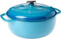 Lodge 6 Quart Enameled Cast Iron Dutch Oven with Lid – Dual Handles – Oven Safe up to 500° F or on Stovetop - Use to Marinate, Cook, Bake, Refrigerate and Serve – Cornflower Blue