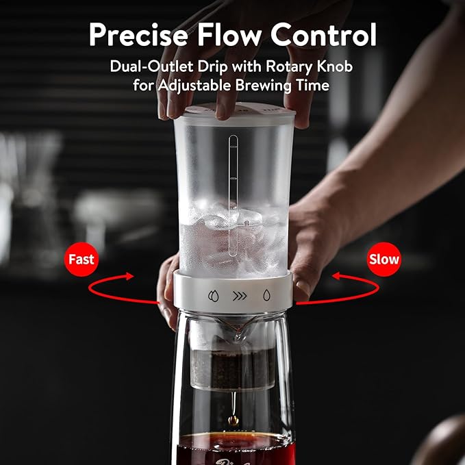 Cold Brew Coffee Maker 450ml-Bincoo High Borosilicate Glass Ice Drip Coffee Brewer,Adjustable Dual-Outlet Drip Speed, Constant Pressure Brewing