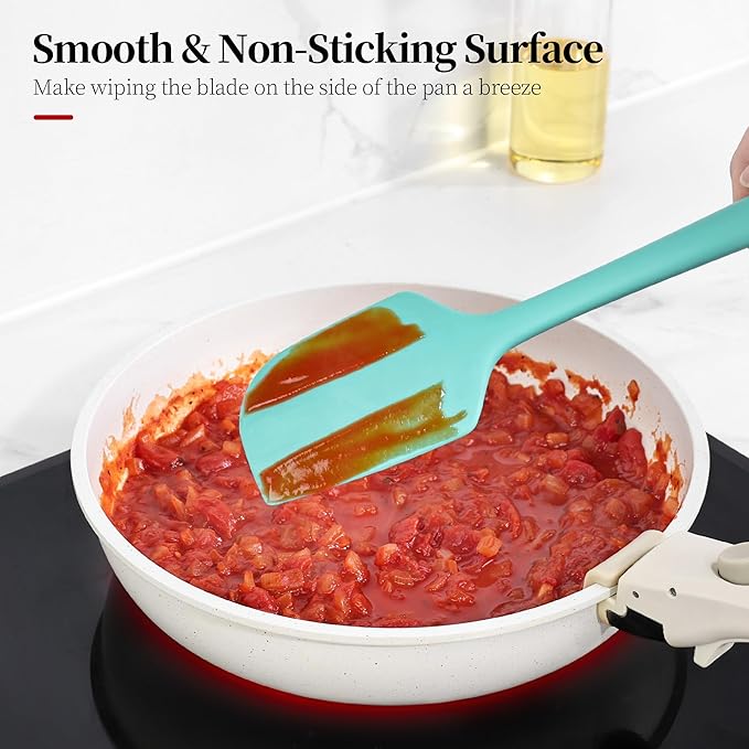 600ºF Heat Resistant Spatula, 11.34 inch High Heat Food Safe Semless Kitchen Silicone Scraper for Cooking Baking Mixing Scraping Stirring Nonstick Cookware Pan Bowl (Aqua Sky)