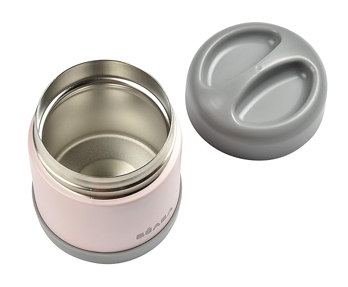 Beaba Stainless Steel Insulated Food Jar 10 oz, Kids Thermos, Lunch Containers, Leakproof, Wide Opening, Suitable for Hot and Cold Foods (Rose)