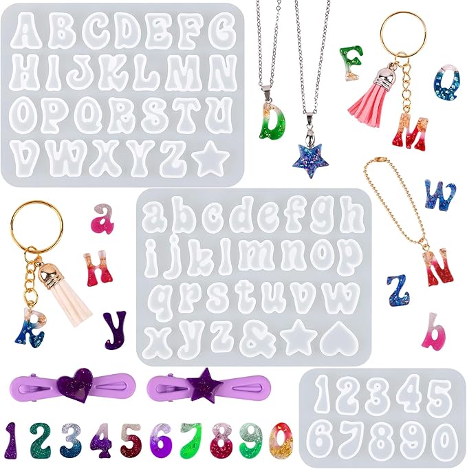 Actvty Mini Alphabet Resin Molds - 3Pcs Letter Molds for Epoxy Casting Small Number Alphabet Silicone Mold for DIY Earring Necklace Pendant Jewelry Resin Crafts Decor