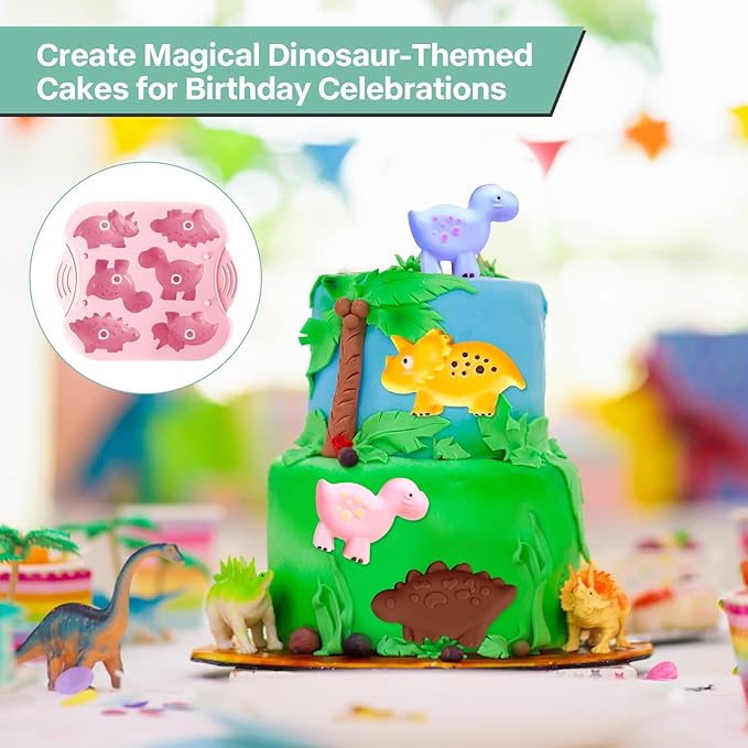 2-Pack Silicone Dinosaur Mold, Multi-Purpose Dinosaur Jello Molds Silicone for Kids, Perfect Dinosaur Soap Mold, Dinosaur Baking & Crafting Tool for Chocolate, Candy, Jello, Ice Cubes