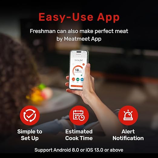 WiFi Meat Thermometer | Long-Range Wireless Probe for Oven, Grill, Air Fryer, BBQ | Smart APP | Dual Sensors | IP67 Waterproof