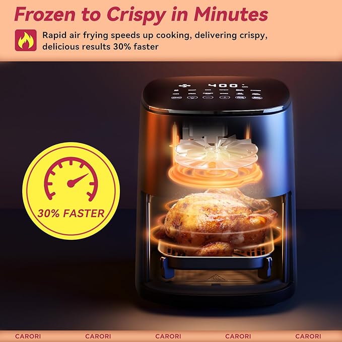 Air Fryer 12 Preset with Viewing Window, 6Qt Large Capacity, 400℉ Max Crisp, Airfryer, Bake, Roast, Dehydrate, Reheat, 1700W Quick Even Easy Meals, Nonstick Dishwasher Safe Basket