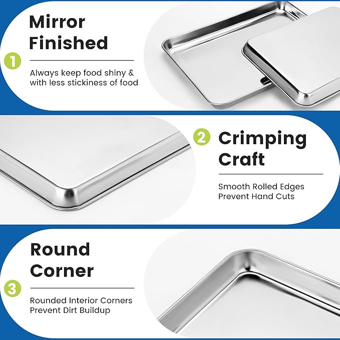 12 Pack Stainless Steel Baking Sheet Pans, 17.3" L × 12.2" W × 1" H Cookie Sheets for Toaster Oven, Rust-Resistant, Dishwasher Safe