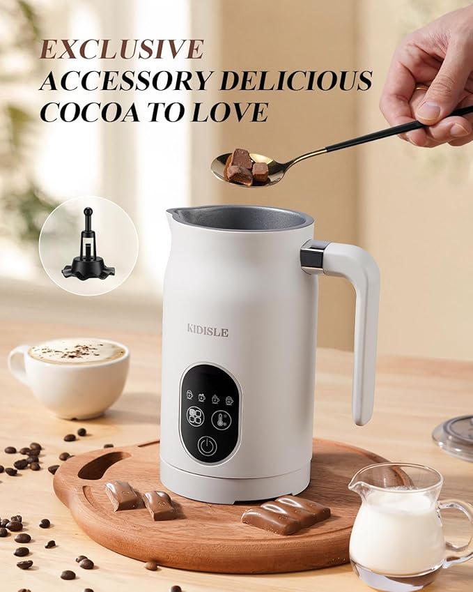 Milk Frother and Steamer 4 in 1, Milk Steamer with Auto Temperature Control, Warm & Cold Foam Maker, Hot Chocolate Maker, Frother for Coffee, Latte, Cappuccino, White