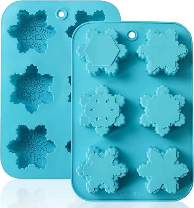 HKNMTT Snowflake Christmas Silicone Mold 12 Cavity 6 Shapes for Holiday Soap Chocolate Cocoa Bomb Ice Candy Oreo Covered Jello Xmas Winter Wax, Oven Safe Baking Frozen Moulds DIY Candle Craft Set