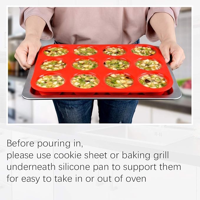 12 Cups Silicone Muffin Pan - Regular Size Cupcake Pan Muffin Tin for Baking Nonstick Food Grade