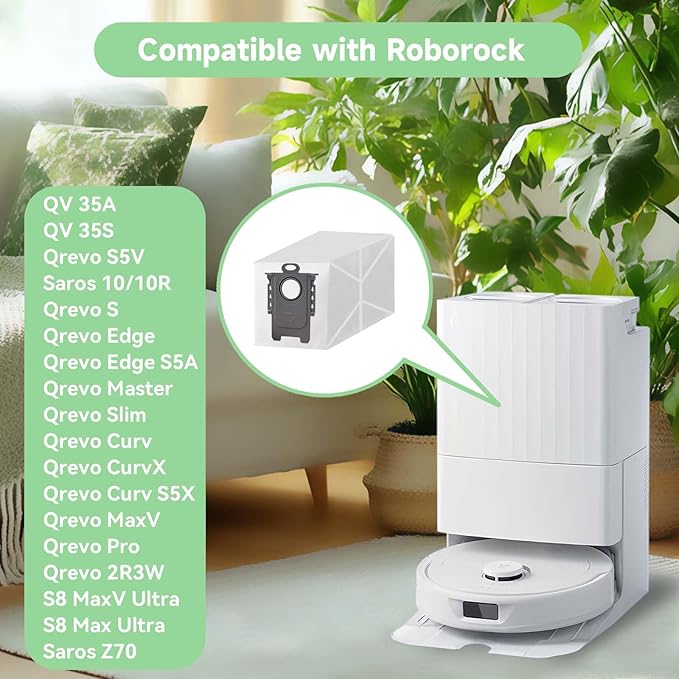 14 Pack Qrevo vacuum Bags for Roborock Qrevo Series QV 35A, Qrevo S5V, Saros10r, Qrevo S, Qrevo Edge S5A, Qrevo 2R3W, S8 Max Ultra, S8 MaxV Ultra, Qrevo Curv S5X, Qrevo Master/Slim robot Vacuum
