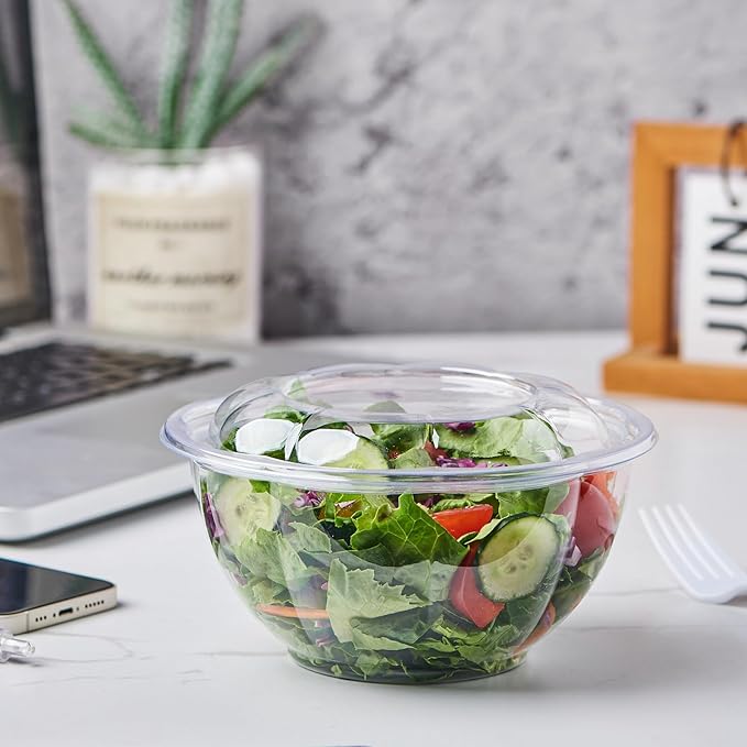 [32 oz. 50 Sets Clear Plastic Salad Bowls with Airtight Lids Disposable To Go Mixing Containers Serving for Fruit, Quinoa, Lunch and Meal Prep