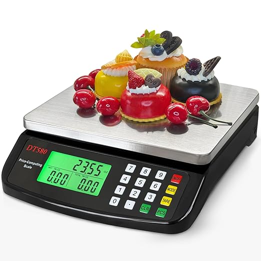 Large Digital Kitchen Scale 40kg/88lb Stainless Steel Price Computing Scale Counting Scale Deli Scale with LCD Display for Baking Bread Cooking Meat Prep Parts and Coins Adapter Included (Black)