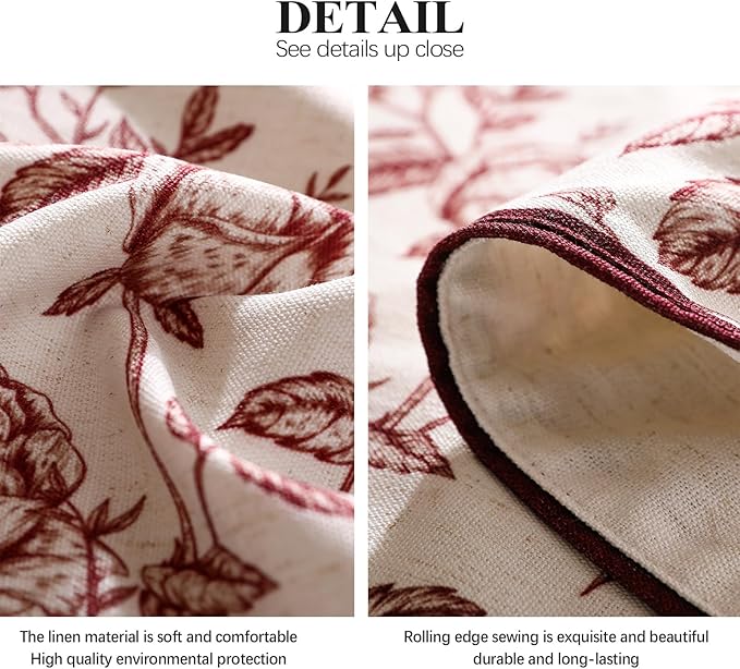 ISAENNE Designer Vintage Linen Small Rectangular Tablecloth,Red Floral Pattern Linen Stain Resistant Table Cloth,Decor Tablecloths for Dining Thanksgiving Kitchen Tea Party,55"*71"-Harmony