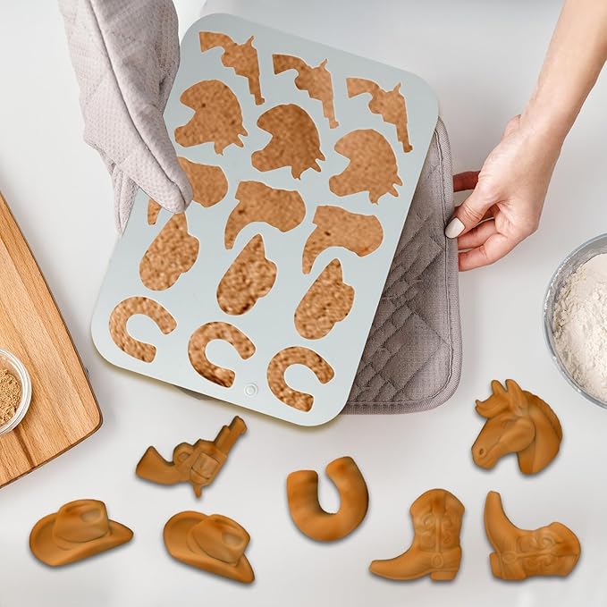 2 Pack Cowboy Chocolate Molds, Western Theme Silicone Mold Baking with Cowboy Hat, Cowboy Boot and Horse, Suitable for Making Chocolate, Candy, Cakes, Cupcakes, And Cookies Soaps (Grey-1PCS)