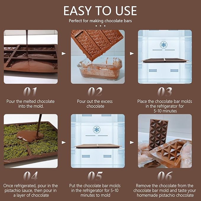 2 Pcs Chocolate Bar Molds – Non-Stick Silicone Molds with Bags and Scraper chocolate molds Food Grade Silicone Deep Chocolate Bar Mold (2)