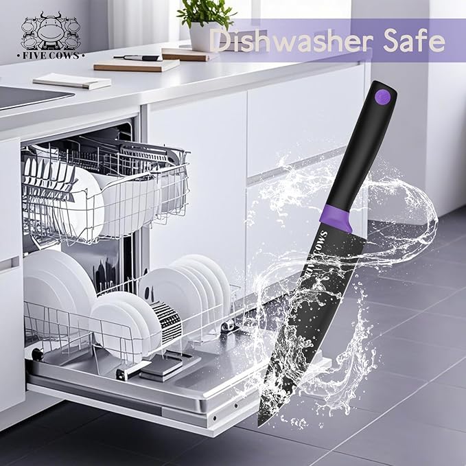 14 Pcs Kitchen Knife Block Set with Sharpener German High Carbon Stainless Steel Chef Knives, Razor-Sharp & Durable, Lightweight Anti-Slip Handle, Professional Set for Home & Kitchen (Purple)