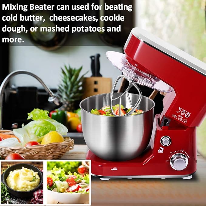CUSIMAX Stand Mixer, 5-QT Stainless Steel Bowl Food Mixer, Tilt-Head Kitchen Electric Mixer with Dough Hook, Mixing Beater and Whisk, Splash Guard, Red